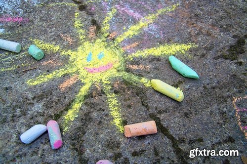 Collection of people children draw multicolored chalk on asphalt 25 HQ Jpeg