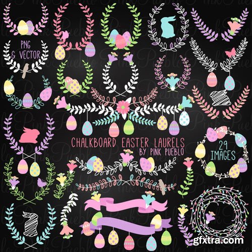 Chalk Easter Laurel Clipart Vectors - CM 211110