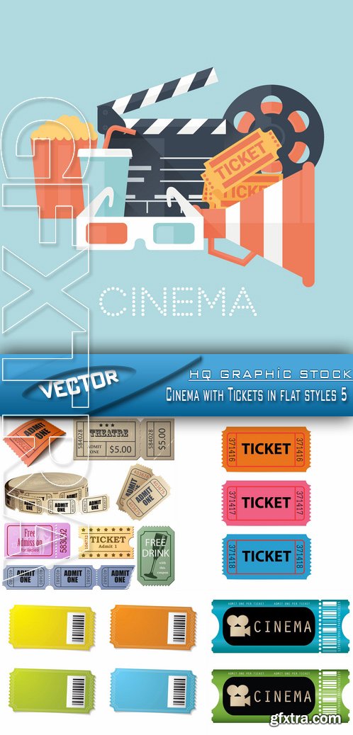 Stock Vector - Cinema with Tickets in flat styles 5