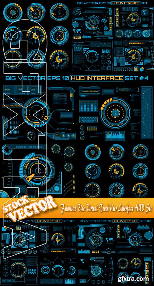 Stock Vector - Futuristic Blue Virtual Touch User Interface HUD Set