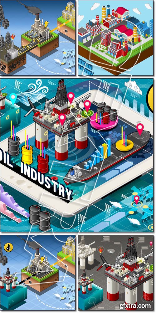 Isometric Infographic Rig Energy Set - Vector