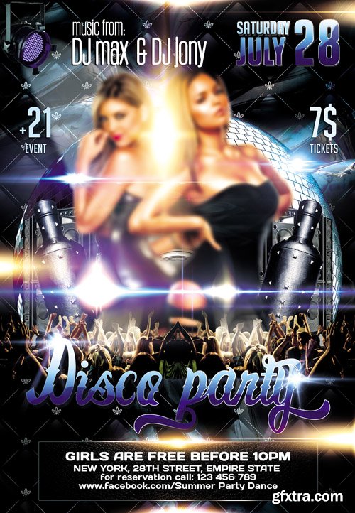 Disco Party Flyer PSD Template plus FB Cover