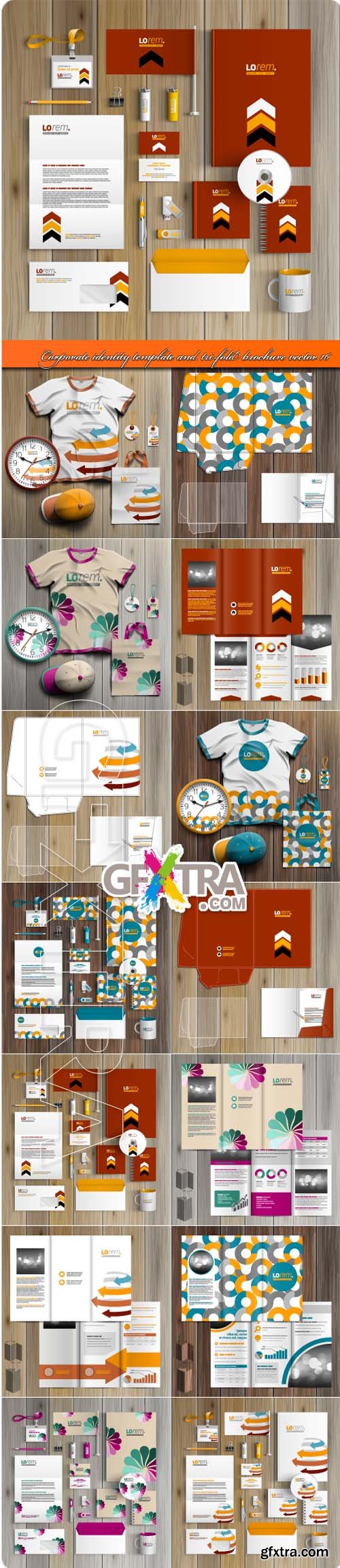 Corporate identity template and tri-fold brochure vector 16