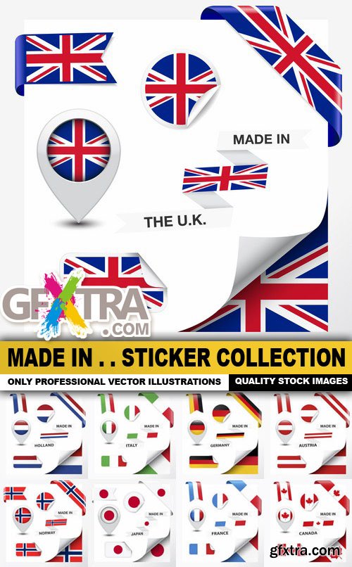 Made In . . Sticker Collection - 25 Vector