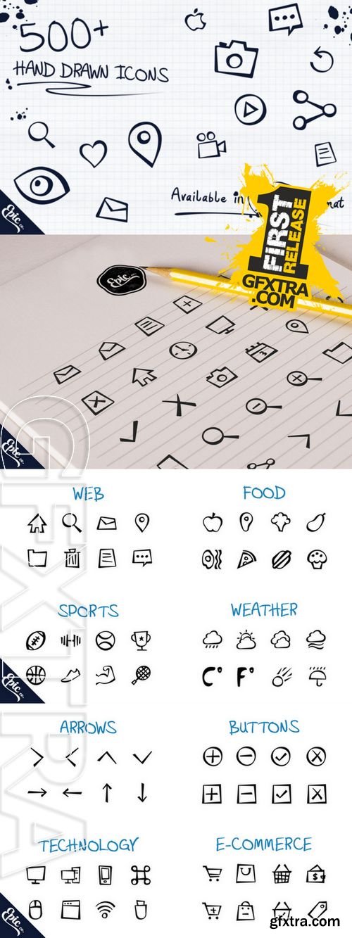 500+ Epic Hand Drawn Icons - CM 101698