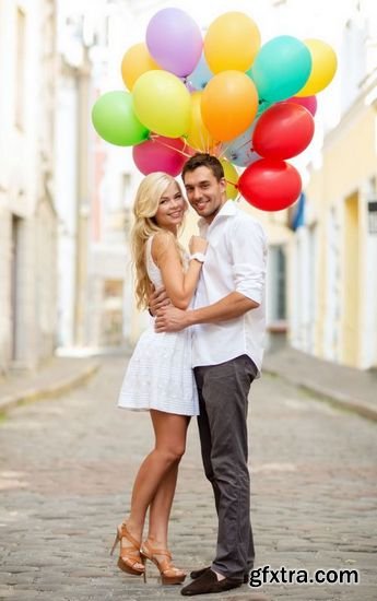 Stock Photos - Couple with Colorful Balloons