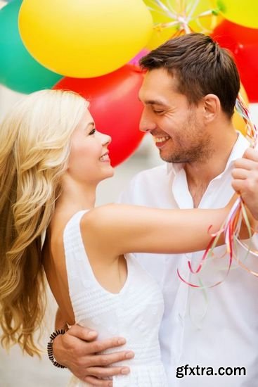 Stock Photos - Couple with Colorful Balloons