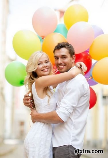 Stock Photos - Couple with Colorful Balloons