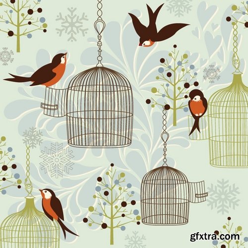 Collection various birds in a cage vector image 25 Eps