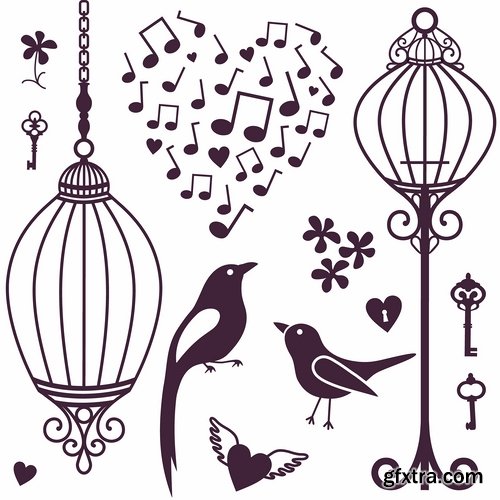 Collection various birds in a cage vector image 25 Eps