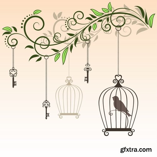 Collection various birds in a cage vector image 25 Eps