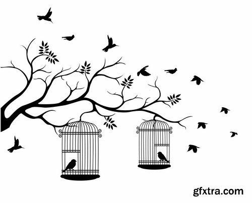 Collection various birds in a cage vector image 25 Eps