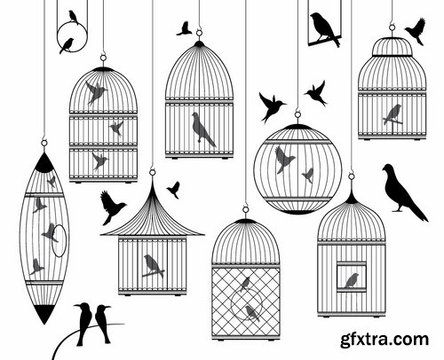 Collection various birds in a cage vector image 25 Eps