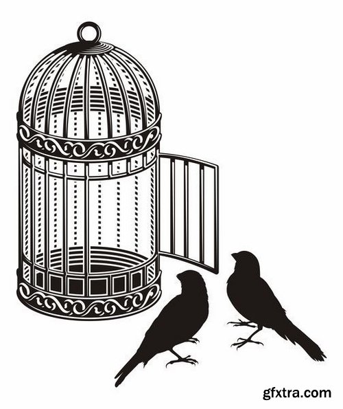 Collection various birds in a cage vector image 25 Eps