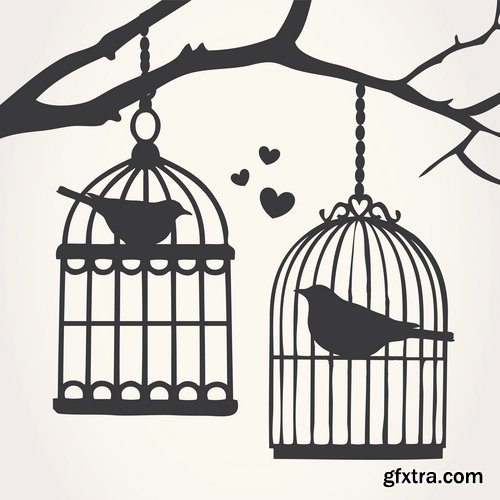 Collection various birds in a cage vector image 25 Eps