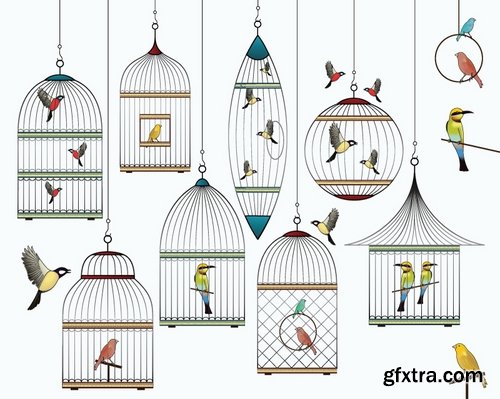 Collection various birds in a cage vector image 25 Eps