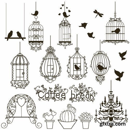 Collection various birds in a cage vector image 25 Eps