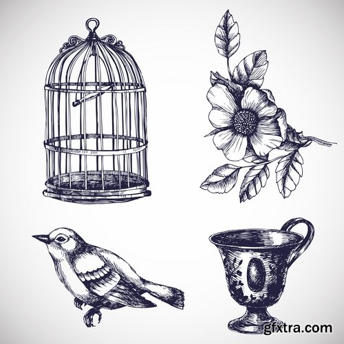 Collection various birds in a cage vector image 25 Eps