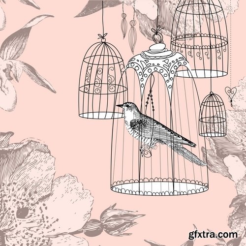 Collection various birds in a cage vector image 25 Eps