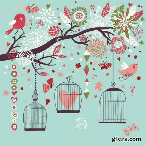 Collection various birds in a cage vector image 25 Eps