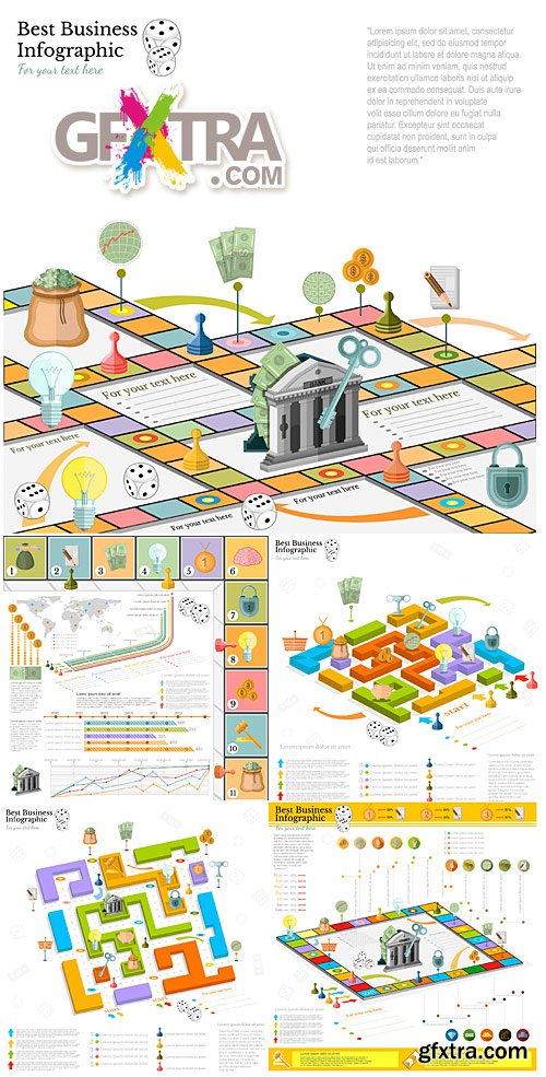 Flat business infographic backgrounds with board games