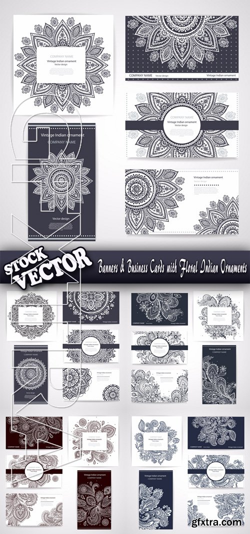 Stock Vector - Banners & Business Cards with Floral Indian Ornaments