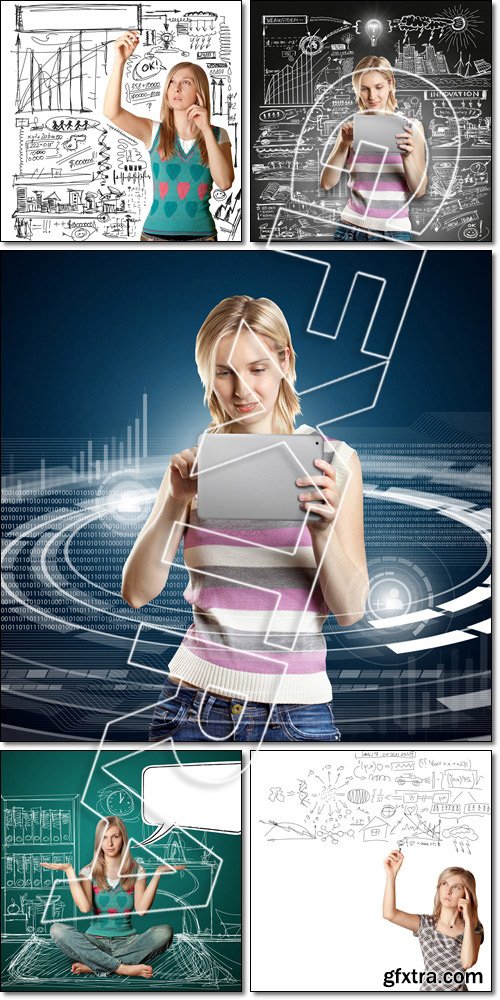 Idea Concept Businesswoman With Touch Pad - Stock photo