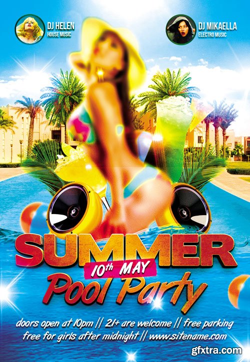 Summer Pool Party Flyer Template plus FB Cover