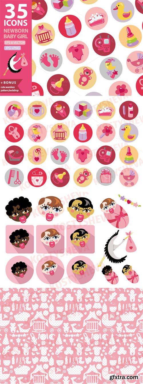 Newborn baby icons.Girl set 1 - CM 197432