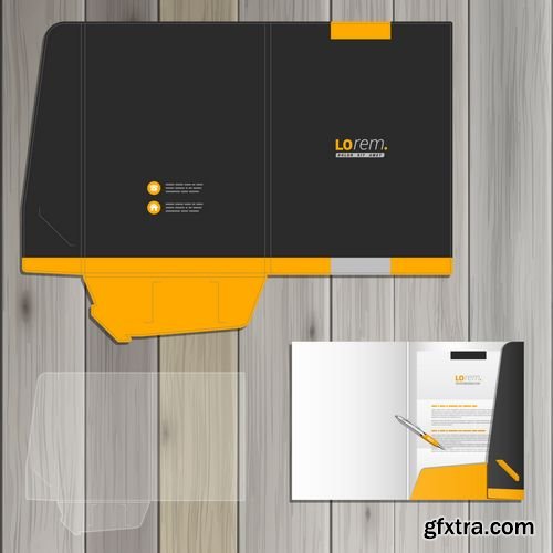 Vector - Black Classic Corporate Identity Template Design with Yellow Shapes - Business stationery