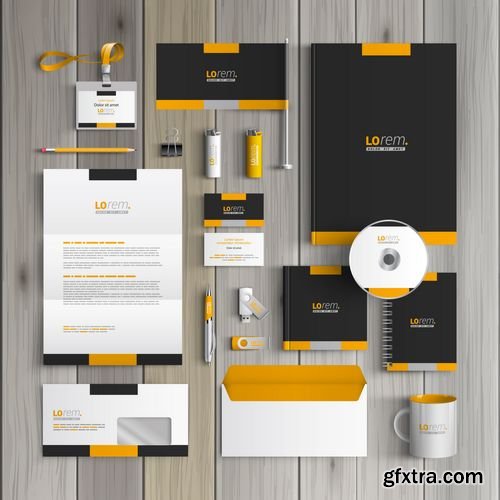 Vector - Black Classic Corporate Identity Template Design with Yellow Shapes - Business stationery