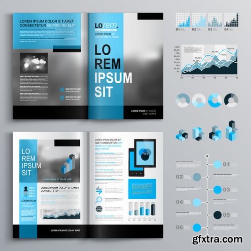 Vector - Classic Brochure Template Design with Blue Shapes