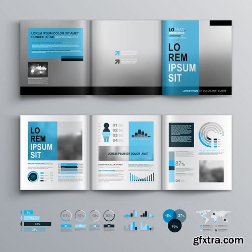 Vector - Classic Brochure Template Design with Blue Shapes