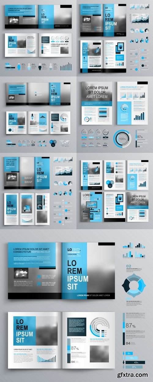 Vector - Classic Brochure Template Design with Blue Shapes