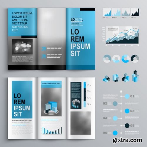 Vector - Classic Brochure Template Design with Blue Shapes