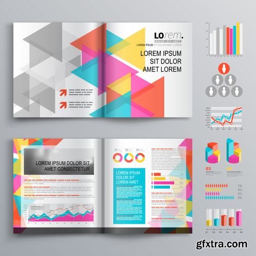 Vector - White Creative Brochure Template Design with Color Pattern of Triangles