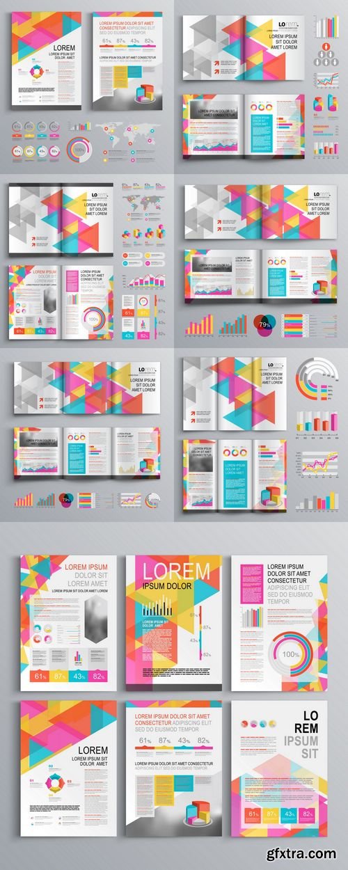 Vector - White Creative Brochure Template Design with Color Pattern of Triangles