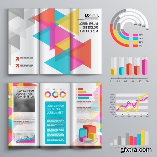 Vector - White Creative Brochure Template Design with Color Pattern of Triangles