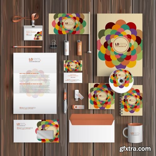 Vector - Color Corporate Identity Template Design with Round Central Element - Business Stationery