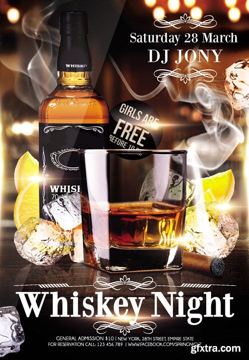 Whiskey Night - Flyer PSD Template plus FB Cover