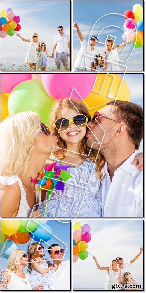 Happy family with colorful balloons - Stock photo