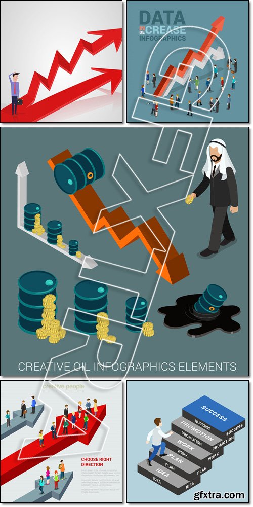 Data increase decrease infographic concept flat 3d web isometric - Vector