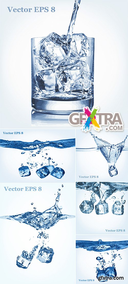 Ice cubes in water vector illustrations 2