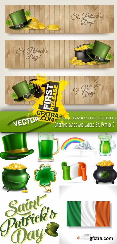 Stock Vector - Greeting cards and labels St. Patrick 7