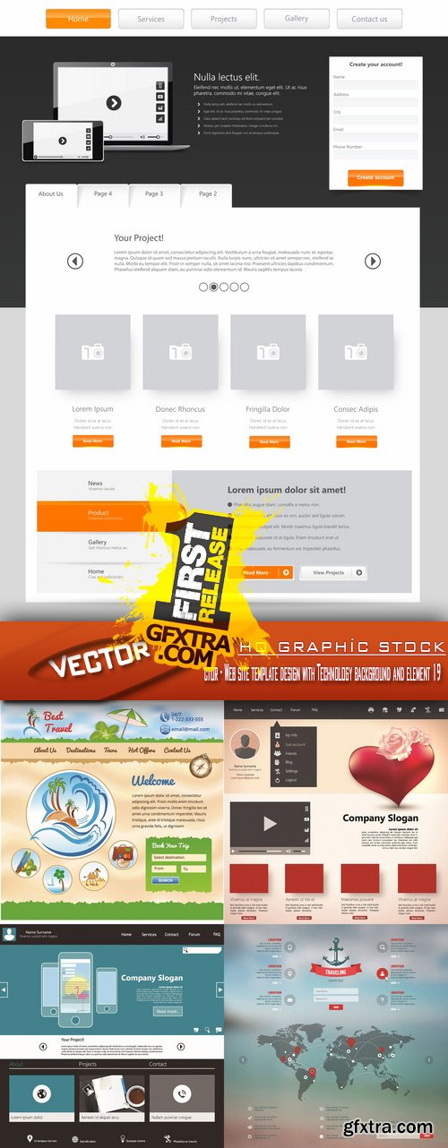 Stock Vector - Web site template design with Technology background and element 19