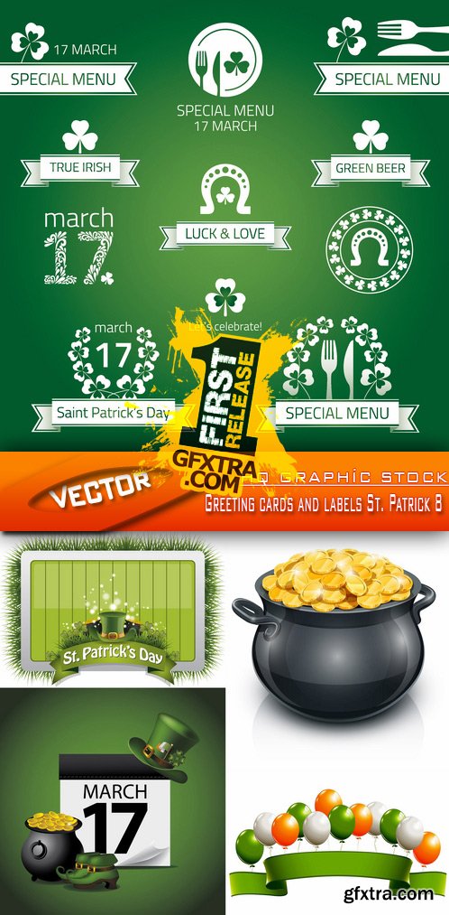 Stock Vector - Greeting cards and labels St. Patrick 8