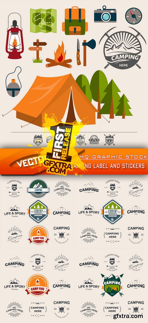 Stock Vector - Camping label and stickers