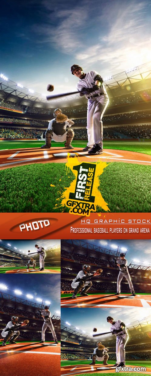 Stock Photo - Professional baseball players on grand arena