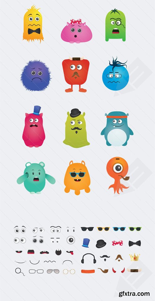 Cute Vector Monster Creation Kit 2