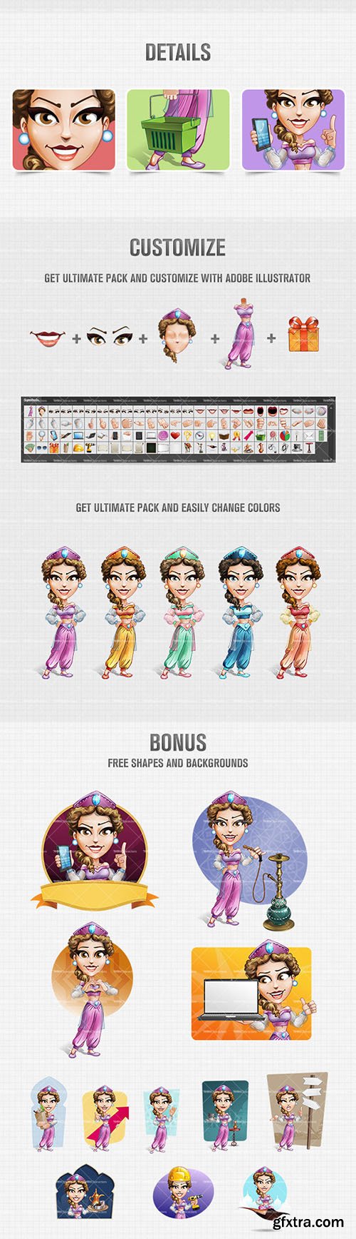 Curly Arabian Princess Cartoon Character Ultimate Set